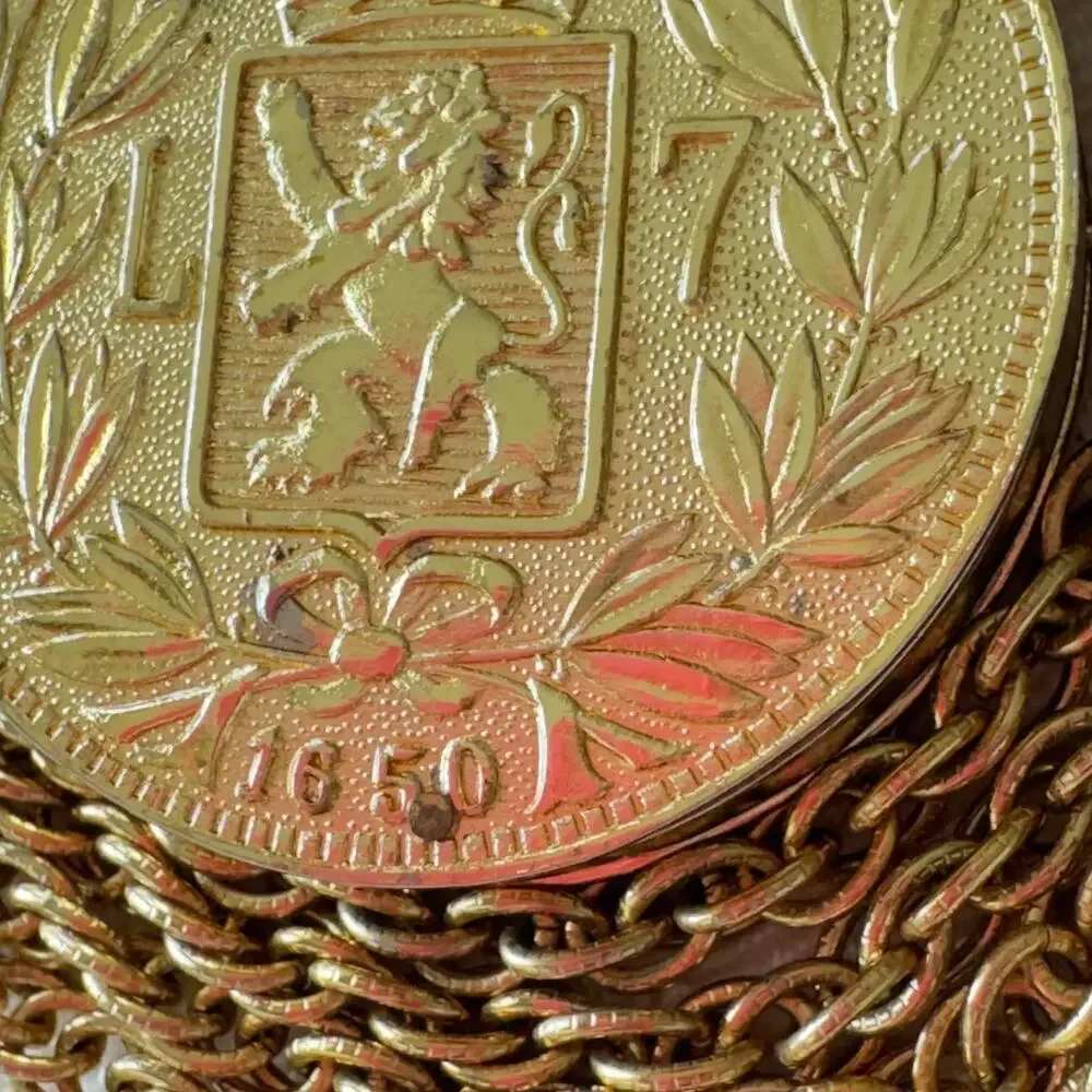 32” Vintage Faux Gold Coin Pendant Necklace Napoleon, Marie Louise & Francis II